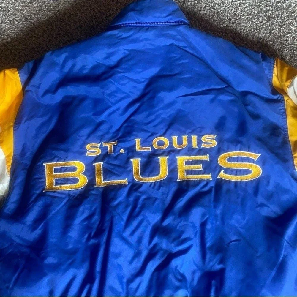 Vintagee St Louis Blues Puffer Jacket Mens Large Blue Gold Logo 7 NWT 90s Coat